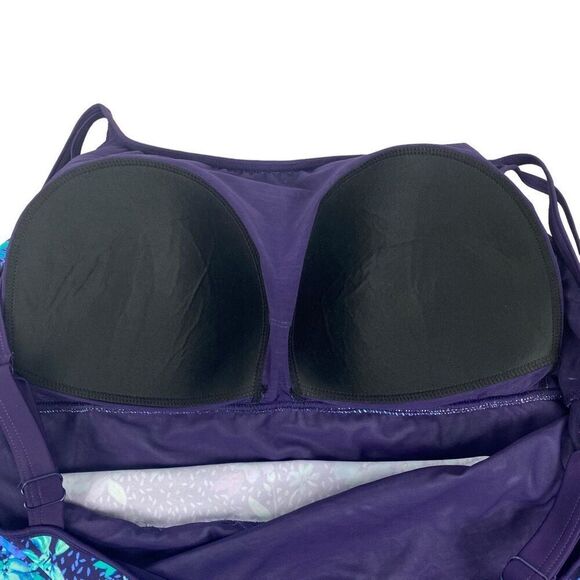 Swimsuits For All Woman's size 30 Blue Floral Print Swim Dress with built in One - Picture 5 of 10